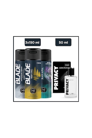 Privacy Addiction Men Edt 50 Ml & Blade Deep Chill, Mountain Fresh, Black Alpha 3x150 Ml Ferah