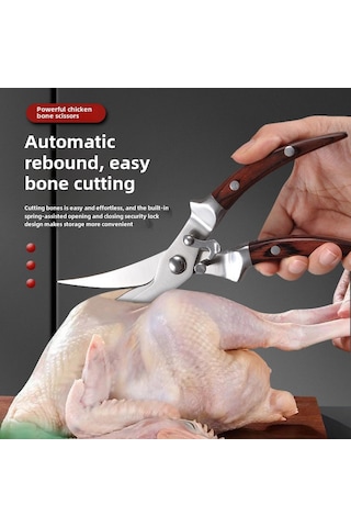 Mufunye Alman Çelikten Yapılmış Ev Ofis Mutfak Tavuk Kelle Kırıcı Makas Renkli Ahşap Saplı, Tam Çelik, Kutu Paketli Diğer