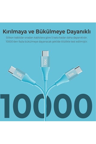 Bix BXSC1CC 60W Type-C To Type-C Silikon Şarj Data Kablosu Mavi