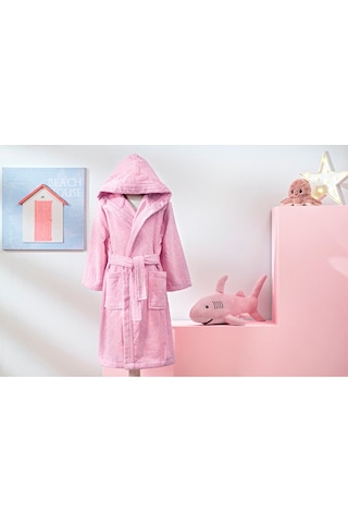 Girl Unicorn Kapüşonlu Kadife Çocuk Bornozu 3/4 Yaş Pembe