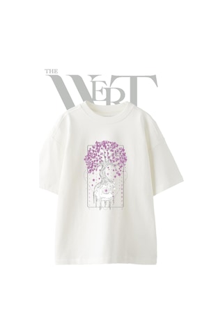 Thewert Sakura Skull Tasarım Baskılı Ünisex Beyaz Oversize T-shirt