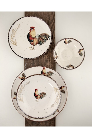 Retro Horoz Porselen Akıtma 6 Kişilik 24 Parça Yemek Takımı