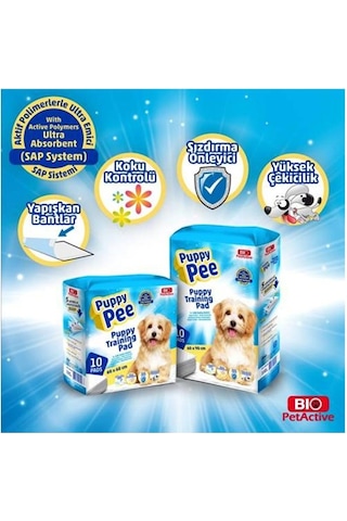 Bio Petactive Puppy Training Yapışkan Bantlı Köpek Çiş Pedi 60 x 60 CM 10'lu