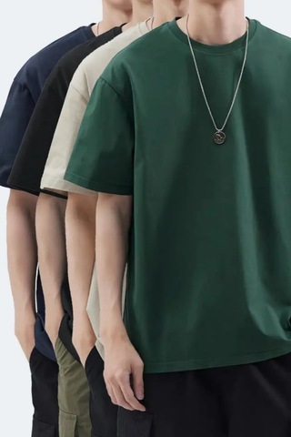 Cool Tarz Erkek Oversize Siyah Taş Yeşil Lacivert %100 Pamuklu 4'lü T-shirt Paketi Siyah-taş-yeşil-lacivert Siyah-taş-yeşil-lacivert