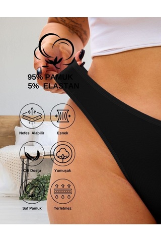 Alya Underwear Kadın Pamuklu Tanga Külot - 2 Siyah, 1 Beyaz, 2 Ten S, M, L, Xl, 2xl - 5 Adet Renkli P02