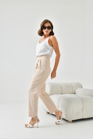 Ftz Women Kadın Lastikli Pleli Dar Paça Pantolon Beige 30744-beige Bej