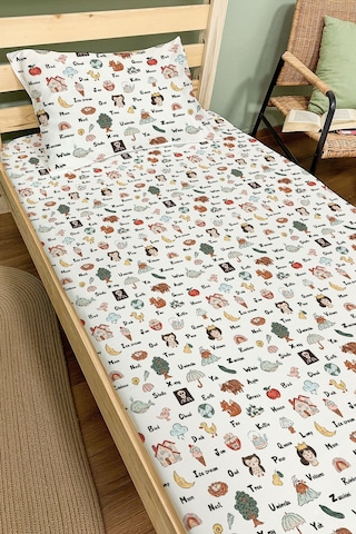 Organik Tek Kişilik Lastikli Çarşaf Seti - Eğlenceli Kelimeler Renkli