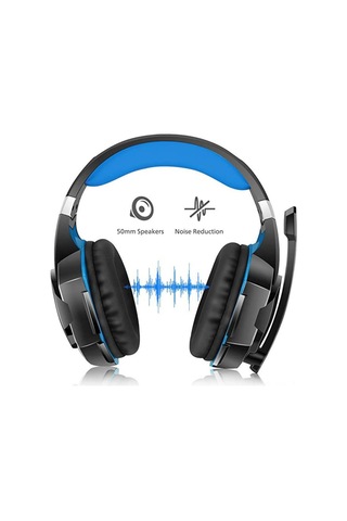 Vkemall Kotıon Each G2000 Oyun Kulaklığı, Gürültü Engelleme Mikrofonlu, 50mm Hoparlör, Led Işıklı, 3.5mm+usb, Siyah-mavi, Rahat Takım