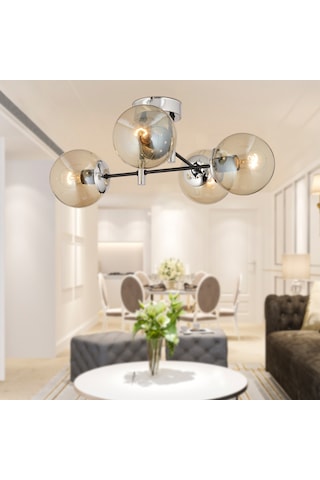 Maral 4Lü Siyah Krom Bal Camlı Modern Koridor Mutfak Salon Retro Avize