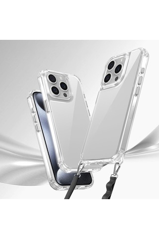 Zore Apple iPhone Uyumlu 15 Pro Max Kılıf Airbagli Takılabilir Askı Aparatlı Omsy Snap Silikon Kapak - Şeffaf