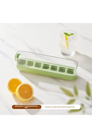 Geeroyoo Yiyecek Dereceli Silikon Buzluk, Basma Kolu İle Kolay Buz Çıkarımı, Kapaklı Evsel Buzluk, 7 Bölmeli Yeşil Diğer