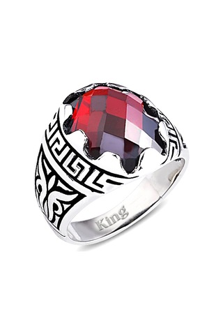 Kuyumcudukkani Fasetli Oval Kubbe Kesim Taşlı Gümüş Erkek Yüzük-60003-w-fr 36 Beyaz