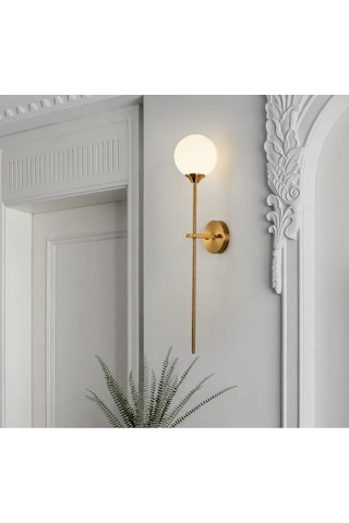 Modern Tasarım Aç Kapa Butonlu Pilli Aplik Duvar Beyaz Opak Beyaz Camlı Aplik Eskitme Gold Eskitme