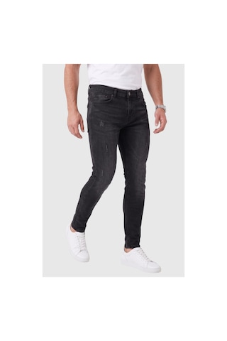 Deepsea Erkek Slim Fit %98 Pamuk Likralı Taşlanmış Yıpratma Detaylı Siyah Kot Pantolon 2600041