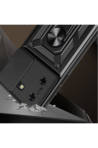 Tecno Pova 5 Kılıf Magnetik Standlı Kamera Korumalı Sürgülü Vega Kapak - Siy Siyah Siyah