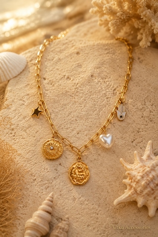 Stainless Steel Charm Gold Çelik Kolye Altın