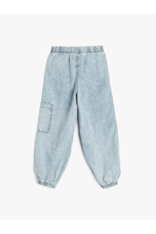 Koton Beli Lastikli Pamuklu Paraşüt Denim Pantolon Lıght Indıgo 5skb40014td Açık Mavi