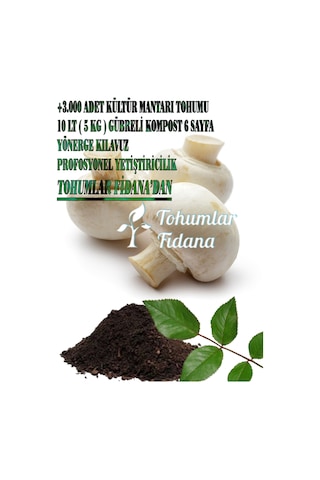 3000 Adet Kültür Mantarı Tohumu + 3kg Kompost Activatörlü 4sayfa Ekim Kılavuzu