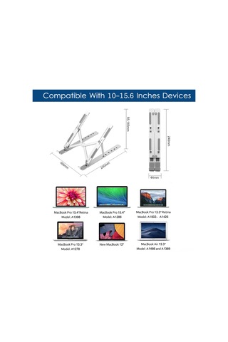 Kosona Alüminyum Folding Laptop Stand: 6 Seviye Yükseklik Ayarlı, Soğutma Özelliği, 10-15.6 İnç Cihazlar İçin Taşınabilir Destek