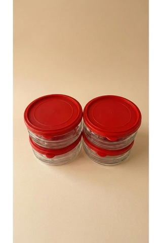 4'lü Set Kapaklı Cam Saklama Kabı, Kırmızı, 415 Ml