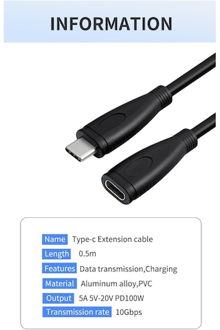 Daytona Fc-K09 Type-C Usb-C Male To Type-C Female Çevirici- 1 Mt