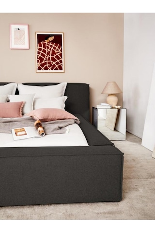 Most Mollior Bazalı Karyola Koyu Antrasit Keten Kumaş 160x200 Cm. Yatak İçindir