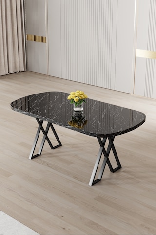 Canisa Kaye Serisi Mdf 90x168 Sabit Siyah Mermer Desen Mutfak Masası Siyah Mermer Desen Masa