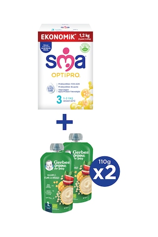 Sma Optipro 3 Devam Sütü 600 G 2 Adet + Gerber Organik Yulaflı - Elma ve Mango Püresi 110 G 2 Adet