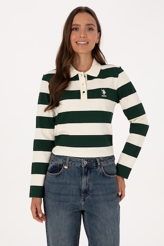 U.S. Polo Assn. Kadın Koyu Yeşil Çizgili Polo Yaka Sweatshirt 50314207-VR079