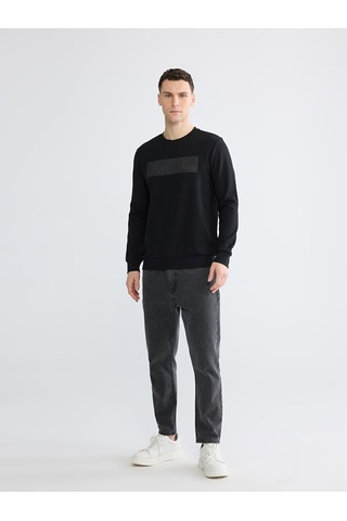 Lcwaıkıkı Classic Siyah Bisiklet Yaka Baskılı Erkek Sweatshirt
