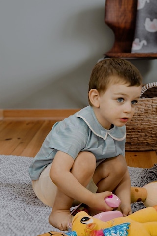 Totzee Keten Bebe Yaka Pileli Üst Nil Mavisi Mavi