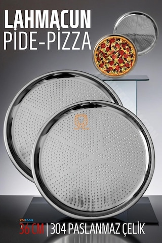 Zhltools Lahmacun Pizza Pide Pişirme Tepsisi 36 Cm 2 Li Set Gümüş