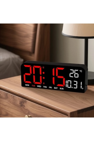 Willowhaven Beyaz Kırmızı 10 İnç Büyük Ekran Dijital Alarmlı Saat Termometre Otomatik Parlaklık