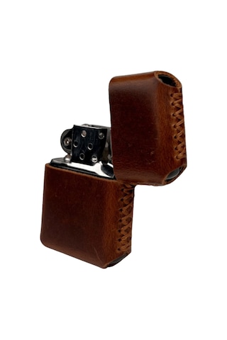 Handmade El Yapımı Hakiki Deri Zippo Modeli Çakmak Koyu Kahverengi