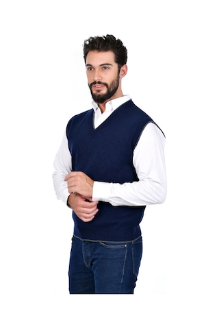 Kamalı Lacivert Erkek Çelik Örgü Intersiye Kışlık Kalın Triko V Yaka Triko Örgü Tüylenmez Süveter Lacivert