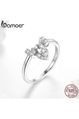Bamoer Hakiki 925 Ayar Gümüş Aşk Kalp Kilit Aydınlık Cz Alyans