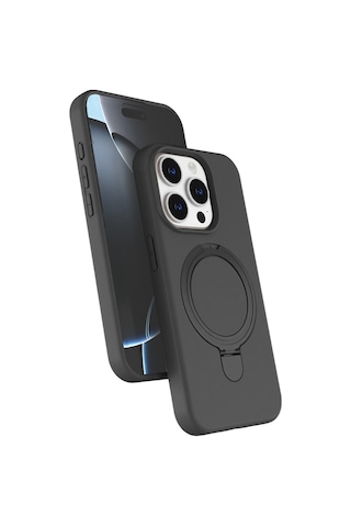 Apple Uyumlu iPhone14 Pro Max Titan Grisi Standlı Magsafeli Silikon Kılıf