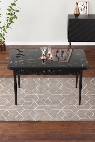 Vera 70x110 Mdf Siyah Mermer Ahşap Ayaklı Sabit Üst Kalite Mutfak Masası, Yemek Masası, Salon Masası Siyah