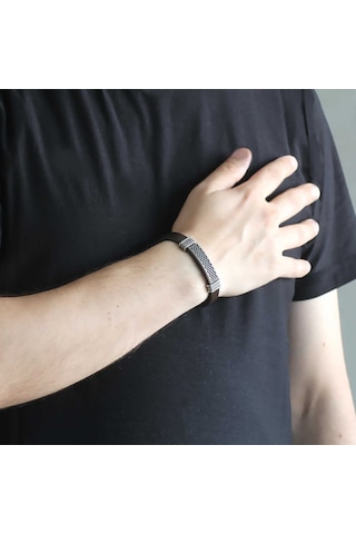 Gümüşhediyeal Nokta Işlemeli Kahverengi Kararmaz Metal-Deri Kombinli Erkek Bile Çok Renkli