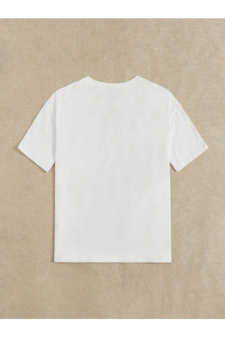 Kadın Beyaz Oversize Kalp Baskılı Örme T-shirt Beyaz-58442