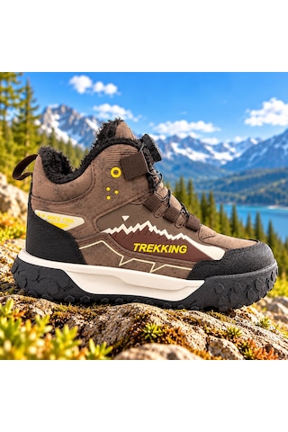 Tutınom Çocuk Mekanizma Bağcıklı Sportif Tasarım İçi Tüylü Outdoor Trekking Bot Kahverengi