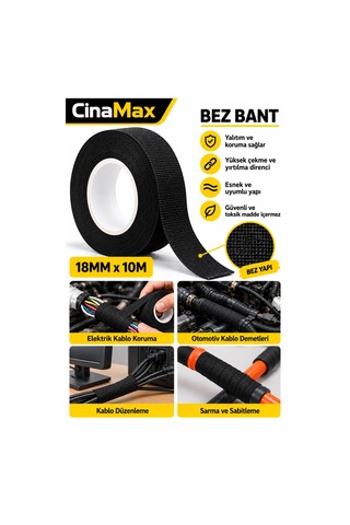 18mm X 10 Metre Bez Bant Siyah Kablo Sarma İzolasyon Koruma Bandı Otomotiv Elektrik