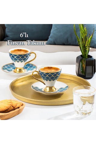 Porsima Marakesh Altın Yaldızlı 6 Kişilik 12 Parça Fincan Seti