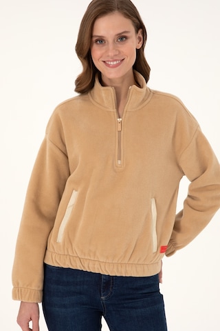 U.S. Polo Assn. Kadın Kum Dik Yaka Fermuarlı Polar Sweatshirt 50297401-VR085