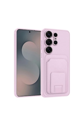 Samsung Galaxy Uyumlu S23 Ultra Kılıf Flexstand Kartlıklı Silikon Kılıf Rose Gold