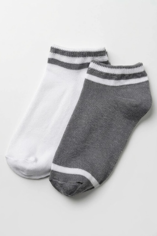 Cocole Socks Erkek Çocuk Patik Çorabı 2 Li Set Pamuklu Beyaz & Gri Çizgi Detaylı Çok Renkli
