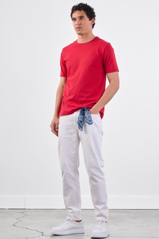 Dufy Kırmızı Bisiklet Yaka Pamuklu Düz Renk Slim Fit Erkek T-shirt Kırmızı