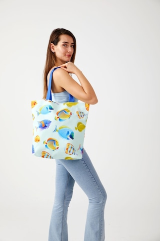 Kadın Mavi Balıklı Bez Alışveriş Plaj Çantası Mavi