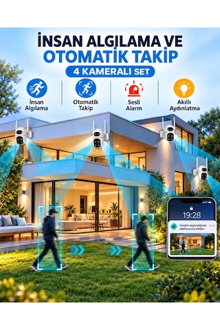 İcsee Set 8 Kameralı 4 Sabit+4 Hareketli Akıllı Güvenlik Kamera Seti 64gb Hafıza Kartlı