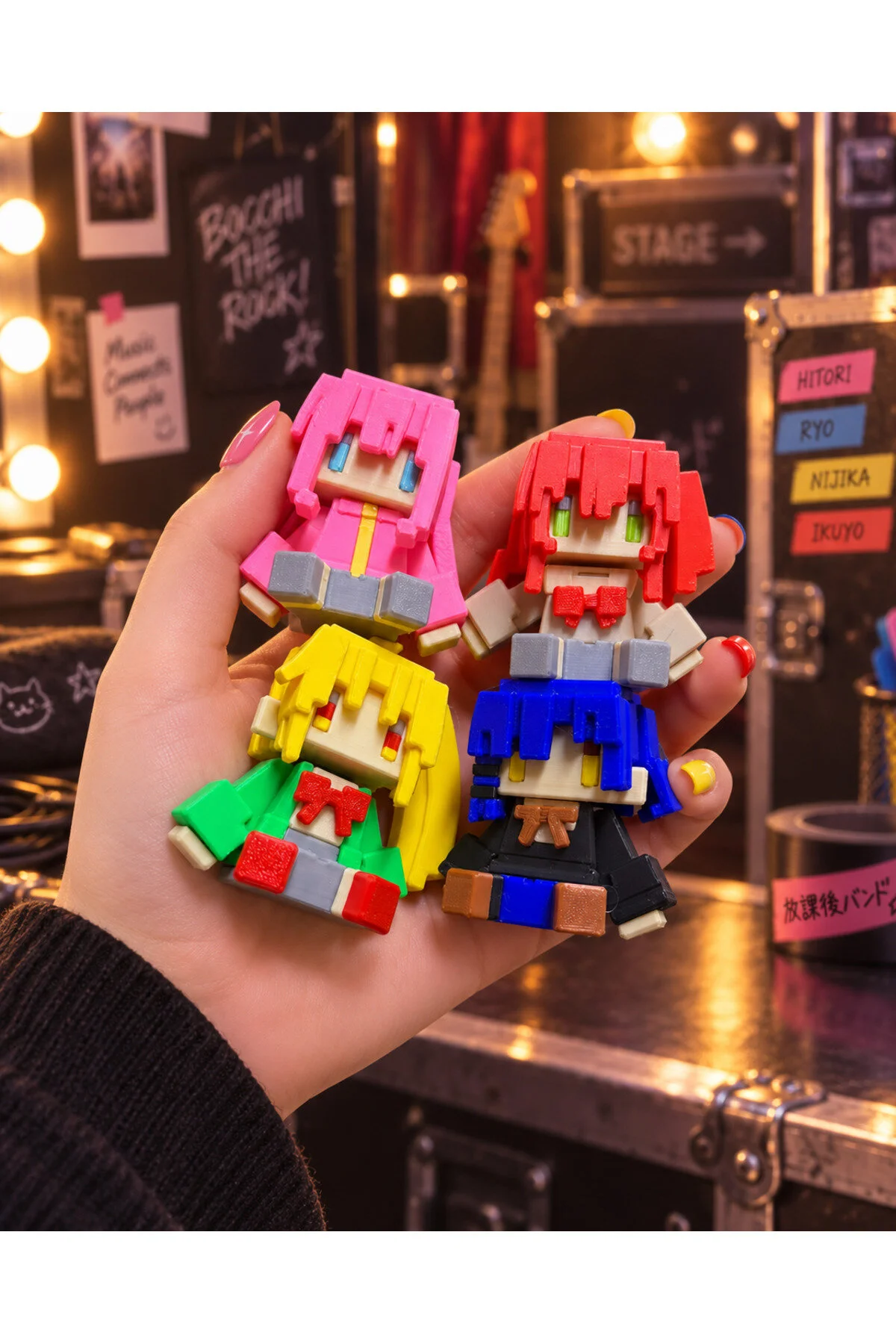 Bocchi The Rock 4'lü Mini Anime Figür Seti Hitori Gotoh Ryo Yamada Nijika Ijichi Kita Ikuyo Pixel Art